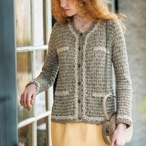A'Reve Crochet Cardigan - Brown and Cream